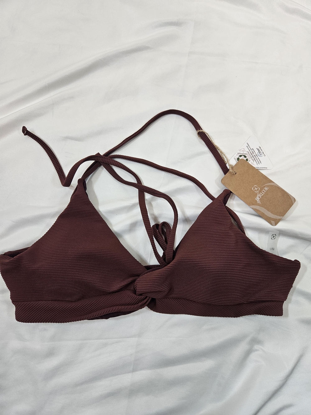 Ribbed Twist-Front Bralette - Deep Maroon